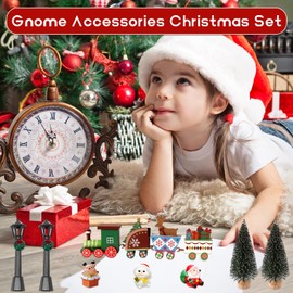 Benaton 8 Pieces Wooden Miniature Christmas Gnome Door Accessory Set, Christmas Fairy Garden Accessories, Small Train, Elk, Snowman, Christmas Elf Door Set, Gnome Accessories Christmas for Children