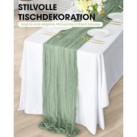 Pureegg Pack of 1 Cheesecloth Table Runner, 90 x 300 cm, Boho Gauze Tablecloth, Spring Decoration for Party, Baby Shower, Wedding & Country House, Fabric Room Decoration, Sage Green