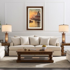 Set of 2 Farmhouse Table Lamps for Living Room with 2 USB Charging Ports, Vintage Rustic Nightstand Lamps with Amber Glass Nightlight, Retro Desk Lamps for Bedroom Entryway, 4 Bulbs Included (Brown)