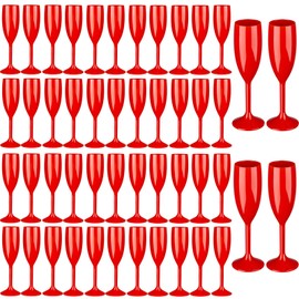48pcs Red Champagne Flutes,6OZ Acrylic Champagne Glasses Plastic Goblets Wine Mimosa Glasses Wedding Toasting Shatterproof Reusable Vintage Champagne Flute Drinking Cups for Bridal Christmas Party