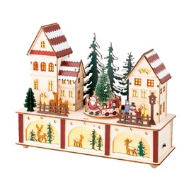Lumineo LED Wood Village with Santa Scene, 8.66" Tall, Warm White LEDs