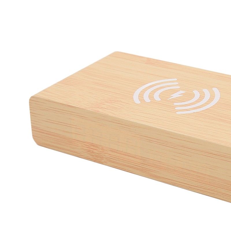 Wooden Digital Alarm Clock with Wireless Charging 3 Level Dimmer