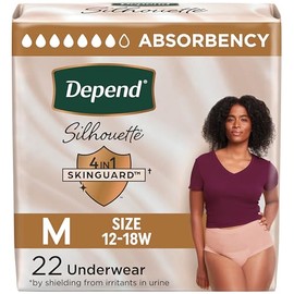 Depend Silhouette ropa interior para incontinencia para mujer, máxima absorción, M, rosa, 22 unidades