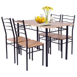 Giantex Modern 5 Piece Dining Table Set with 4 Chairs Metal Frame Wood Like Tabletop Kitchen Furniture Retangular Table & Chair Sets for Dining Room (Beech Wood)