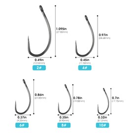 Luroad 50pcs Barbless Carp Coarse Eyed Fishing Hook Size 2, 4, 6, 8, 10, Available in Teflon Coated Curved Shank Hook and Wide Gape Hook for Freshwater Saltwater (Hook size 4, Curved Shank)