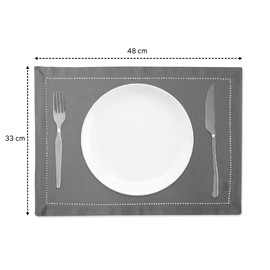 Encasa Homes 100% Pure Cotton Hemstitched Dining Table Placemats of Size 19 x 13 inch (Rectangular) - Grey - Set of 4 | Perfect for Party, Home, Cafes, Restaurant & Hotels - Machine Washable