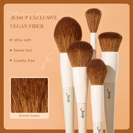 Jessup T493 Makeup Brush Set, 5-Piece Face Brush, Make Up Brush, Foundation Brush, Blush Brush, Bronzer, Contour Brush, Highlighter Brush, Fluffy Powder Brush, Light Grey