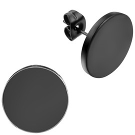 Flongo Men's Women's 14mm Round Stainless Steel Black Tunnel illusion Tapers Cheater Faux Fake Stud Earrings