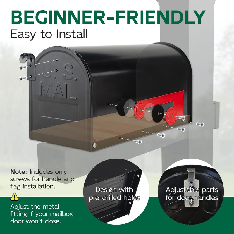 BlissBoard Mailboxes for Outside, Galvanized Steel Medium Black Metal Mailbox,