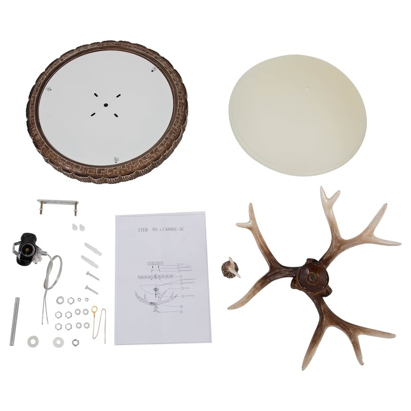 AngelcityCC Antler Glass Semi Flush Mount Fixture Ceiling Lighting, 3-Light