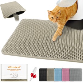 Waterproof Cat Litter Mat, Double Layer EVA, Odor-Free Large Grid, Urine Proof, Easy Cleanup (Khaki, 18 x 24)