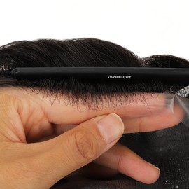 Topunique Toupee Hair for Men with 0.03mm Ultra-Thin Skin Base 8x10 Inch Size and 6 Inch Length featuring Full Knotless V-Looped and 100% Remy Human Hair in #1B Natural Black