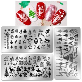 HOWAF 6 Christmas Nail Stamps Christmas Nail Stamp Stencils Snowman Christmas Tree Snowflake Christmas Nail Stamp Christmas Nail Stamping Set Nail Art Metal Plates Scraper Stamper