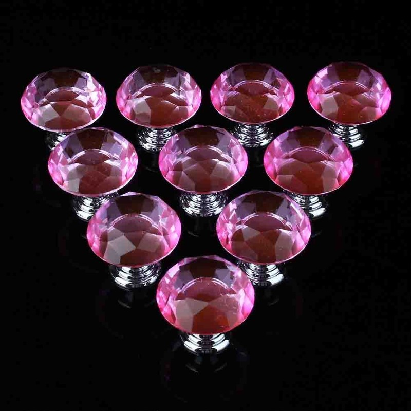 10Pcs Crystal Cabinet Knobs,30mm/1.18inch Pink Diamond Decorative Pulls Handles Diamond