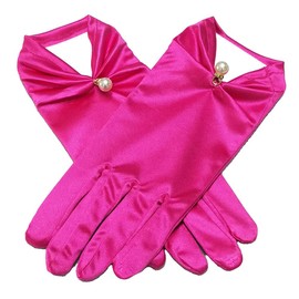 ihreesy Short Satin Gloves, 22 cm Wedding Gloves, Opera Gloves, 1920s Pearl Gloves, Flower Wrist Lace Gloves, Women's Wrist for Women and Girls, pink-red