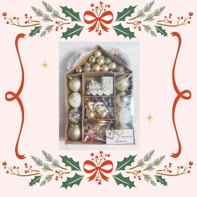 wemitas Christmas Tree Ornament, Gold, Silver, Ornament, Balls, Large Capacity,