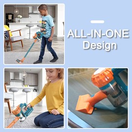 BAYMI 3-in-1 Kids Vacuum That Really Works, Toddler Toy Vacuum Cleaning Set for Children Aged 3+, Fun Kids Working Toy Vacuum Cleaner with Working Suction for Realistic Play (630Blue)