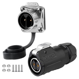 CNLINKO LP20 Reverse Mount 2-Pin Waterproof Circular Electrical Connector, IP68 Female Plug Male Socket for Automotive Machinery and Outdoor Use Quick Connect Aviation Connector (Plastic Plug)