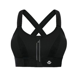 YIANNA Women High Impact Sports Bra Plus Size Zip Front Fastening Bras Padded Adjustable Strap Wireless Running Yoga Top Black, 151 2XL