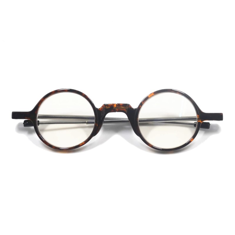 [Henghao] 老眼鏡 ブルーライトカット 丸型コンパクト折りたたみメガネ おしゃれ リーディンググラス tr90フレーム シニアグラス H6032 (ヒョウ,