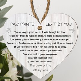 Paw Prints Left by You Memorial Heart Plaque with Inspirational Quote – Pet Remembrance – Hanging Plaque for Home Decor – Dog Cat Loss Sympathy Gift (Mdf Wood Indoor Use Only 10cm x 9cm, Light Grey)