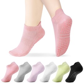 HEQU 6 Pairs Pilates Grip Socks, Non Slip Socks Grip Socks Pilates Socks Yoga Socks for Women Non Slip Socks with Grips Yoga Accessories Grippy Socks Women for Yoga, Pilate, Barre, Dance, Hospital