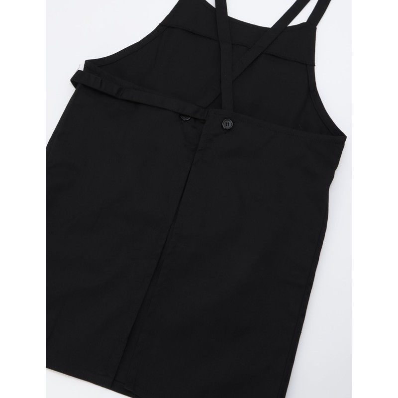 Edwin Apron with Front Ties Solid Color, Side Pockets, Black,