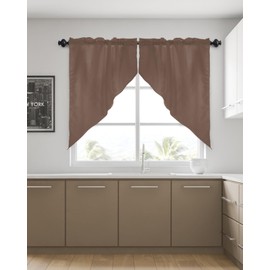 Swag Curtain Valances Solid Color Swag Valances for Kitchen Windows Brown Short Topper Curtains Tier Pair for Kitchen Bedroom Living Room Bathroom Cafe 36"x56"