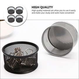 jojofuny Pack of 4 Paper Clip Storage Bucket Black Tinsel Black Container Metal Hair Clips Paper Clip Dispenser Pen Organiser Round Paper Clip Dispenser Home