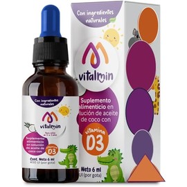 VITALKIDS Vitamina D3 VITALMIN, 180 gotas, 6 ml. Suplemento alimenticio en solución de aceite de coco.