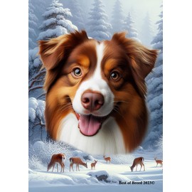 Australian Shepherd Red Tri - Best of Breed Winter Wonderland House Flag 28" x 40"