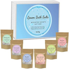 Bath Body Spa Scented Pure Epsom Salts Box Hamper | Magnesium Sulphate Bath Salt | 6x35G Variety Gift Hamper Box Pack by PSN | Ideal for Relieving Sore Muscles | Reduces Inflammation