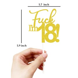 Fxxk I'm 18! Decoración para tartas de cumpleaños, purpurina dorada, decoración para tartas de dieciocho años, decoración para tartas de 18 cumpleaños, decoración para tartas de 18 cumpleaños, 18 decoraciones para pasteles, 18 decoraciones de cumpleaños 