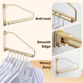 Folding Clothes Hanger Gold Brushed Drying Clothes Rack Wall-Mounted Space Saver for Laundry Room Closet, Brass, 12 Inch