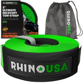 Rhino USA Recovery Tow Strap (3" x 30') - 31,518lb Break Strength - Emergency Recovery Strap Tow Rope for Truck, UTV, ATV & More - Heavy Duty Towing Strap for Offroad 4x4 Use - Compatible with Jeep