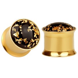 KUBOOZ(1 Pair) Simple Golden Gold-foil Ear Plugs Tunnels Gauges Stretcher Piercings 00g