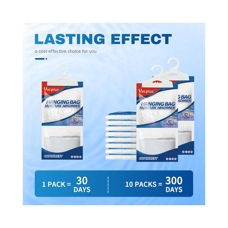 Vacplus Moisture Absorber Packets, Fragrance Free(10 Pack), Humidity Packs, Hanging