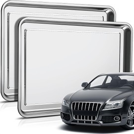 Teodute 2Pcs Stainless Steel Oil Drain Drip Pan for Under Car, 35.4 x 24‘‘ Metal Oil Drain Pan, No Splatter Large Drip Tray Oil Catch Pan Replacement Tray for Keep Garage Floor Clean