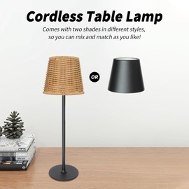 Mr. White Outdoor Waterproof Cordless Wireless Rechargeable Portable Top Touch Battery Operated Powered LED Table Lamp Desk Lamp Lights for Restaurant Kitchen Patio Dinner Dining (Black)