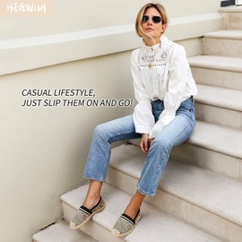 HEAWISH Ballet Flats for Women Loafer Slip on Shoes,Breathable Womens Shoes Dressy Casual Espadrilles for Women Rope Loafer Flats(Black,US8)