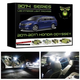 Fyre Flys White LED Interior Lights for 2011 2012 2013 2014 2015 2016 2017 Honda Odyssey Super Bright 6000K 3014 Series SMD Map Dome Vanity Mirror Trunk License Plate Package Kit and Install Tool