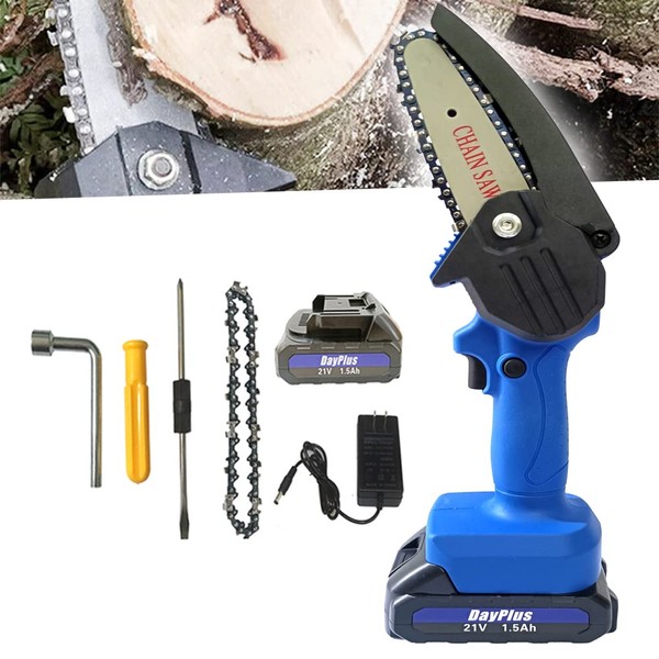 Mini Chainsaw Cordless with 2 Chains 2 Batteries and Charger,
