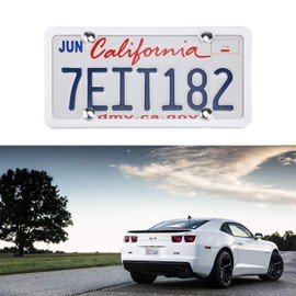 LivTee 4 Holes Stainless Steel License Plate Frames, 2 PCS Car Licence Plate Covers, Automotive Exterior Accessories Slim Design with Bolts Washer Caps for US Vehicles, White