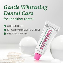 EUTHYMOL Whitening Toothpaste (3.7fl oz*2, Pack of 2) - Stain Removal in 2 Weeks, Long-Lasting Freshness for Sensitive Gum & Teeth. Bad Breath, Cavity Prevention. Recyclable Aluminum Tube