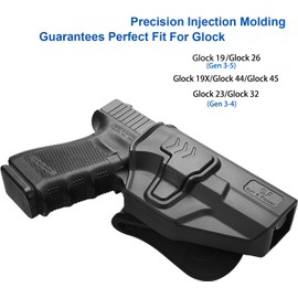 GUN & FLOWER Holster Compatible with Glock 19 (Gen 3-5)/ 19X/ 23/32 (Gen 3-4)/ 26(Gen 3-5)/ 44/45, Level II Retention Holster, | Paddle 360 Degrees Adjustable-RH