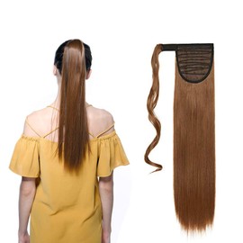 Medium Brown Ponytail 23inch Hair Extension Wrap Around Ponytails Clip in on Pony Tail Synthetic Straight Hairpiece