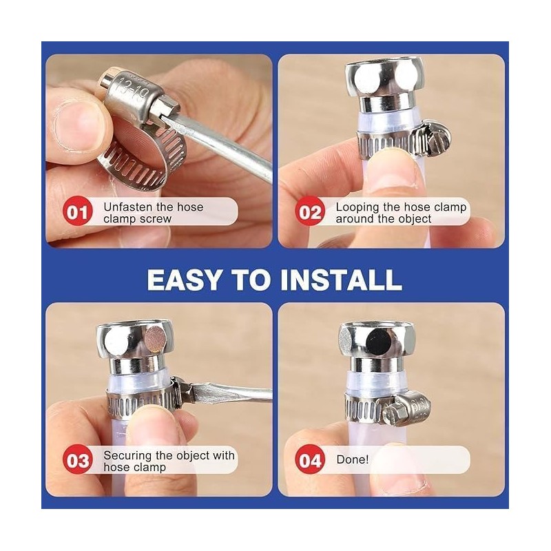 60-Piece All-inclusive Hose Clamp Combo Kit, Adjustable 1/4" - 1-1/2"