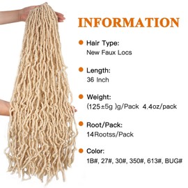 ZRQ Blonde 36 Inch 6Packs New Faux Locs Hair Goddess Locs Curly Wavy Hair Pre-Looped Long Soft Locs Crochet Dreadlock Hair Afro Roots Synthetic Hair Extensions (36 Inch, 613#)