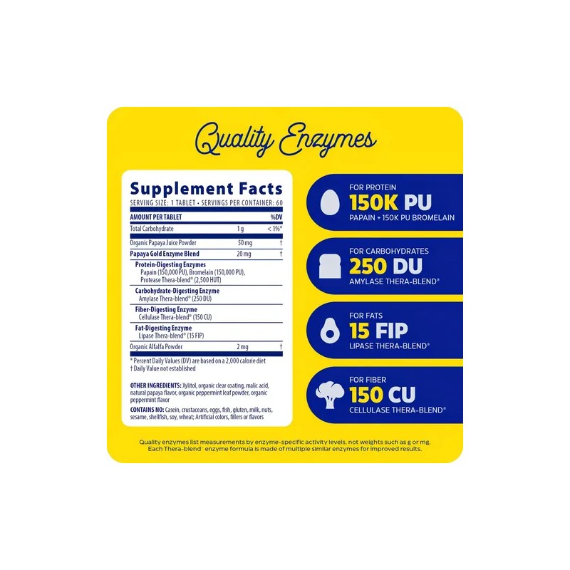 Enzymedica Oro de Papaya Enzimas Naturales Vegano 60 Comprimidos
