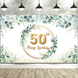 GROVBLE 50th Birthday Decoration, Banner 50th Birthday Man, Decoration 50th Birthday Woman, Green Happy Birthday Banner, Birthday Banner for Party Decoration, Birthday Man Woman, 180 x 110 cm (50